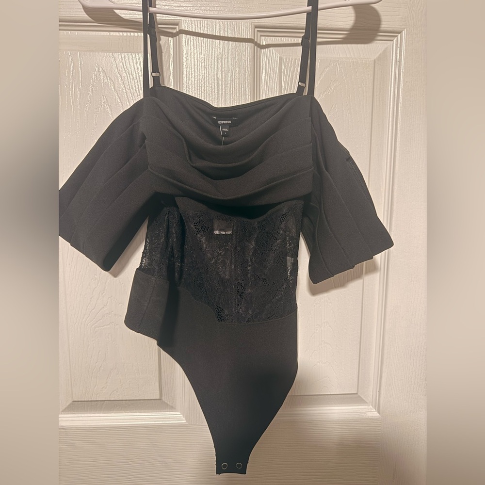 Express Black Off-Shoulder Bodysuit with Lace